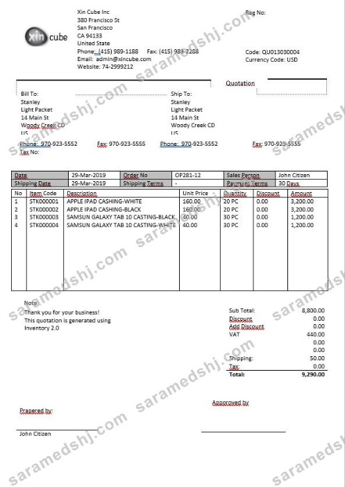 USA San Francisco Xincube utility bill template in Word and PDF format